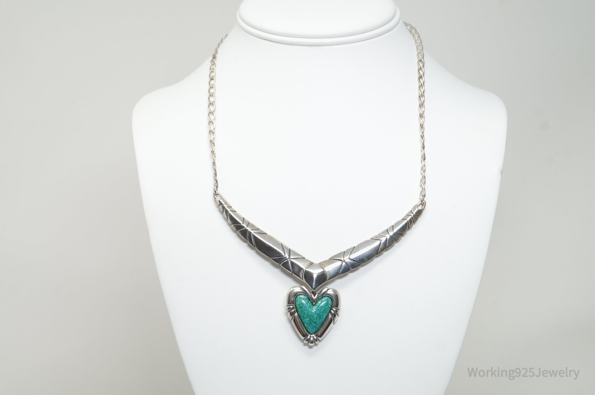 Vintage Designer Carolyn Pollack Turquoise Heart Sterling Silver Necklace | Jewelry > Necklaces | Wiccan Center