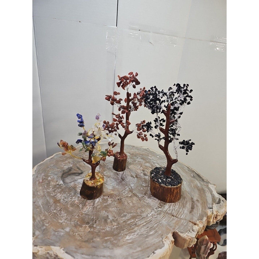 Crystal Gemstone Bonsai Tree — Carnelian, Amethyst & Quartz on Gold Branches | CrystalCloud Company