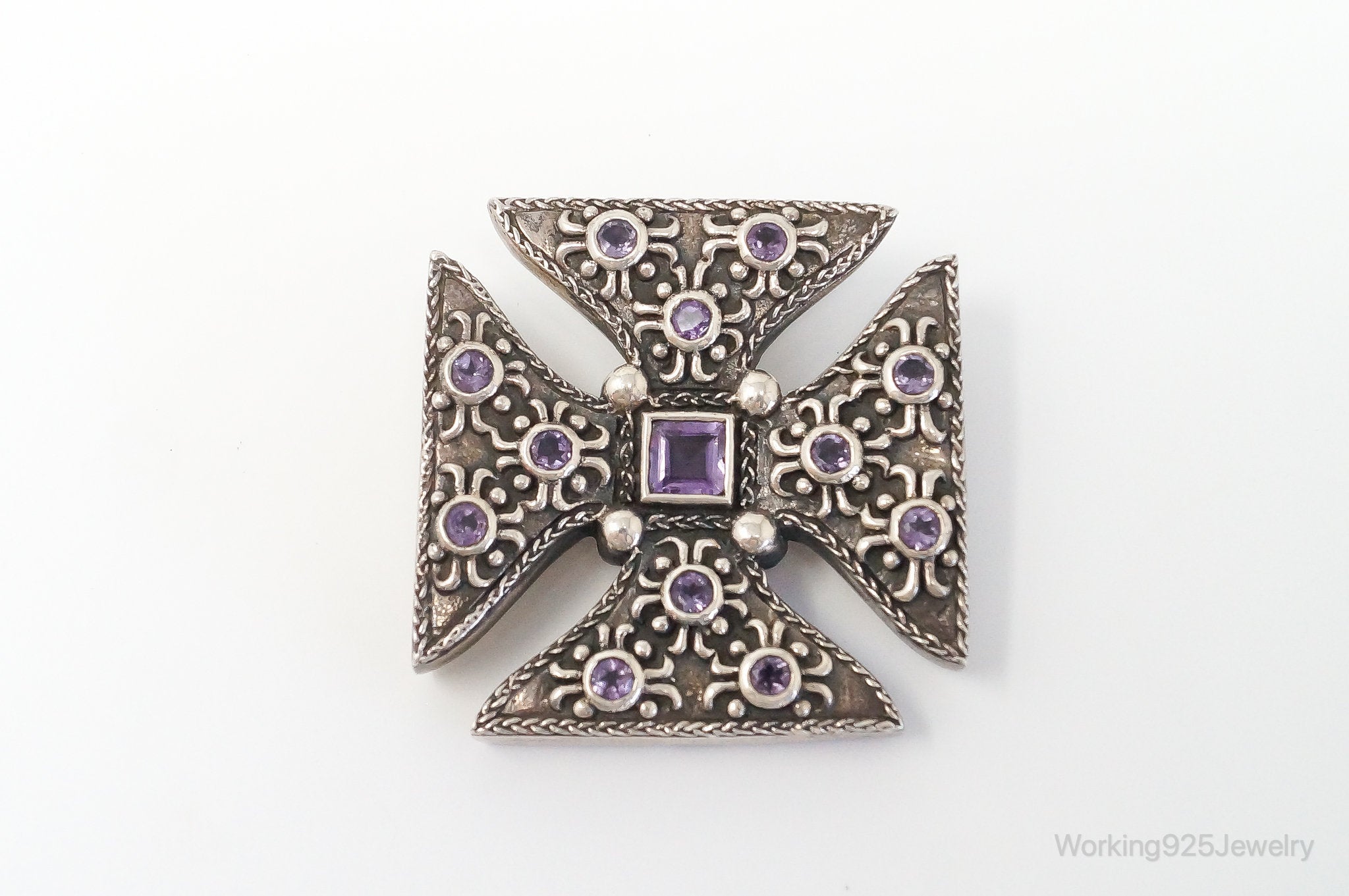 Large Vintage Designer Barse 2000 Amethyst Cross Sterling Silver Pendant | Jewelry > Necklaces > Pendants | Wiccan Center