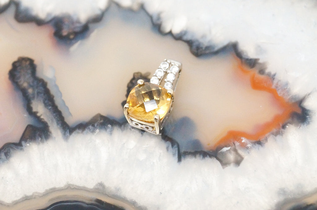 Vintage Art Deco 10K Yellow Gold Citrine CZ Sterling Silver Necklace Pendant | Jewelry > Necklaces > Pendants | Wiccan Center