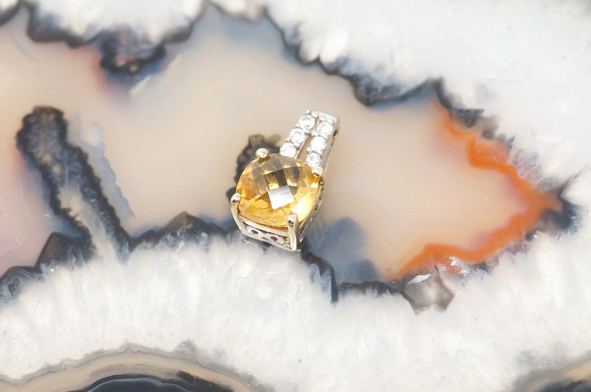 Vintage Art Deco 10K Yellow Gold Citrine CZ Sterling Silver Necklace Pendant | Jewelry > Necklaces > Pendants | Wiccan Center