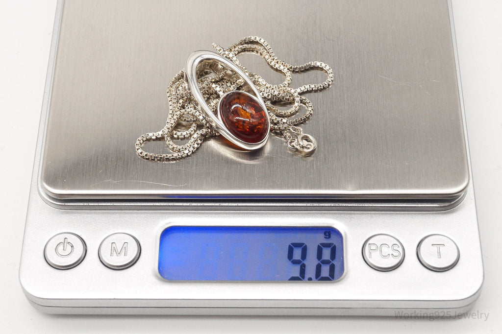 Vintage Amber Modernist Sterling Silver Chain Necklace | Jewelry > Necklaces > Pendants | Wiccan Center