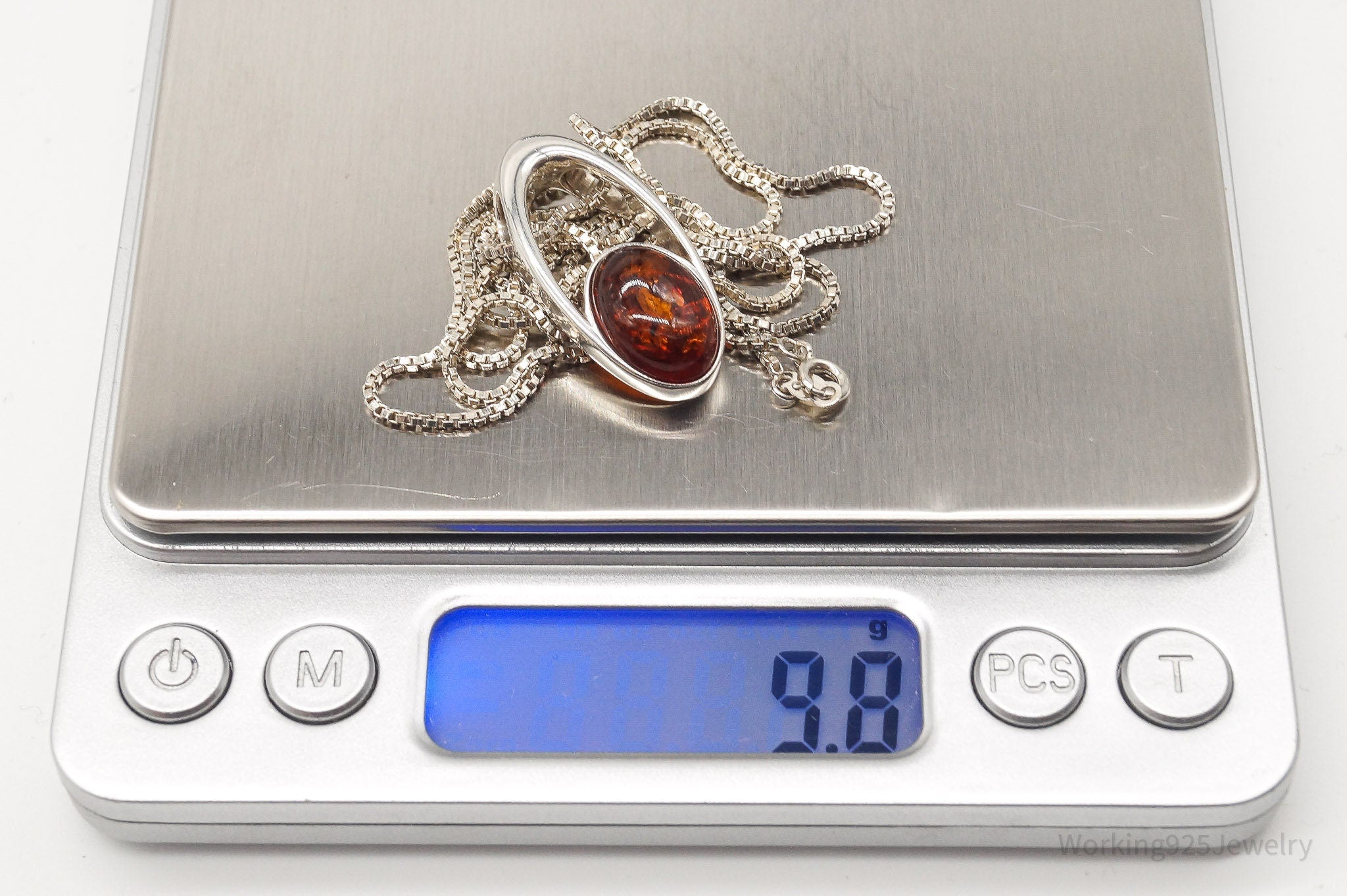 Vintage Amber Modernist Sterling Silver Chain Necklace | Jewelry > Necklaces > Pendants | Wiccan Center