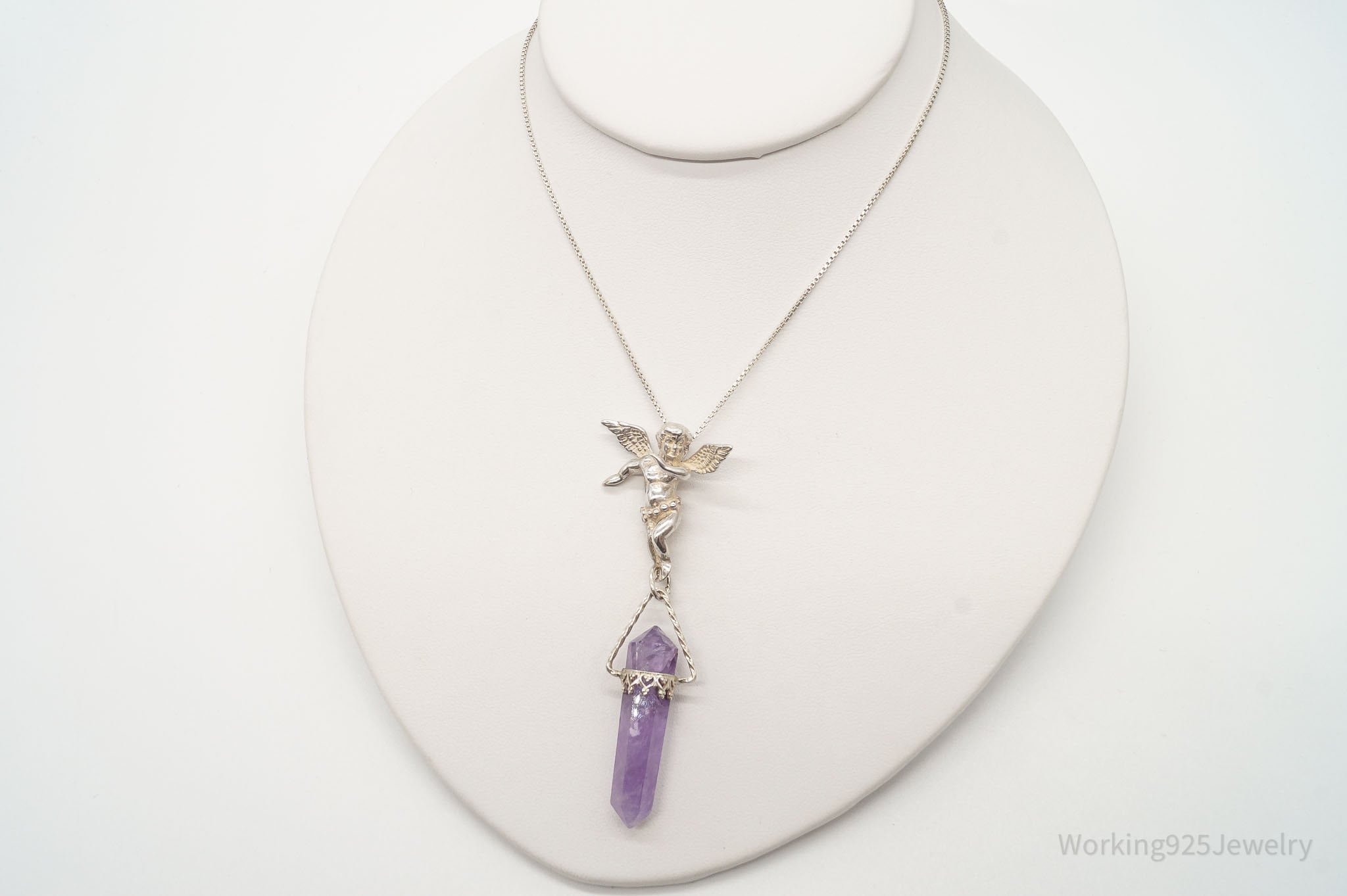 Vintage Amethyst Crystal Cherub Sterling Silver Necklace | Jewelry > Necklaces > Pendants | Wiccan Center