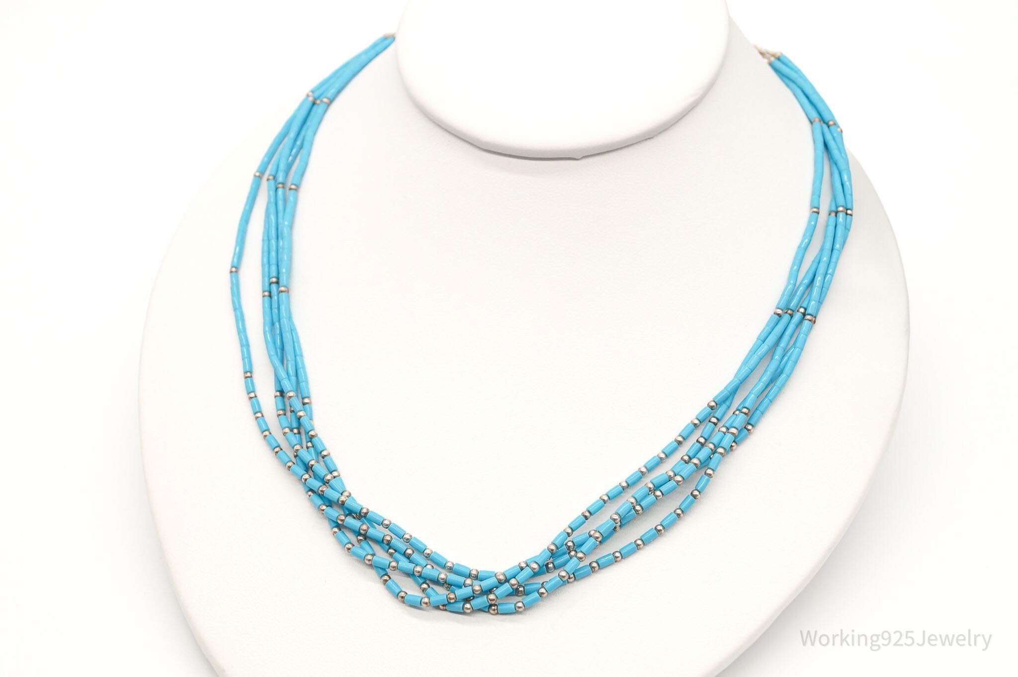 Vintage Native American Blue Turquoise Bead Sterling Silver Necklace | Jewelry > Necklaces | Wiccan Center