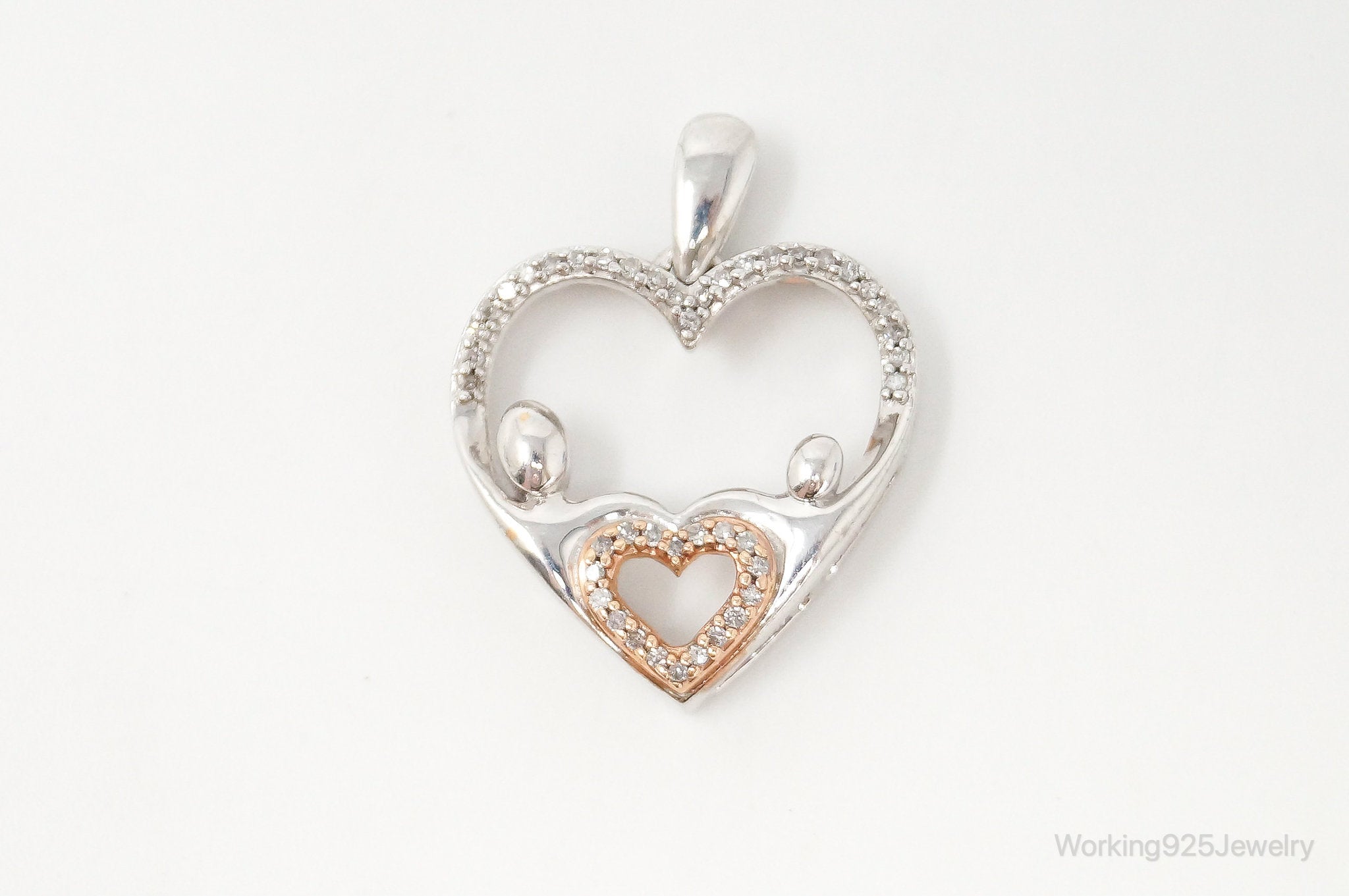 Cubic Zirconia Rose Gold Vermeil Sterling Silver Heart Necklace Pendant | Jewelry > Necklaces > Pendants | Wiccan Center