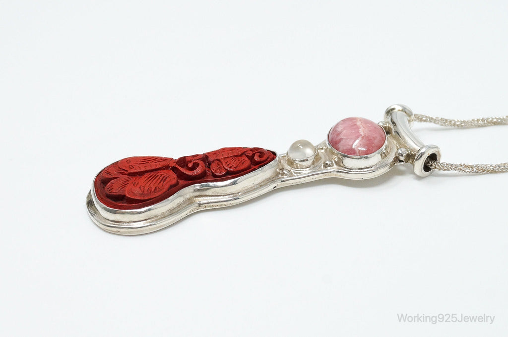 Designer SAJEN Cinnabar Rhodocrosite White Moonstone Sterling Silver Necklace | Jewelry > Necklaces > Pendants | Wiccan Center