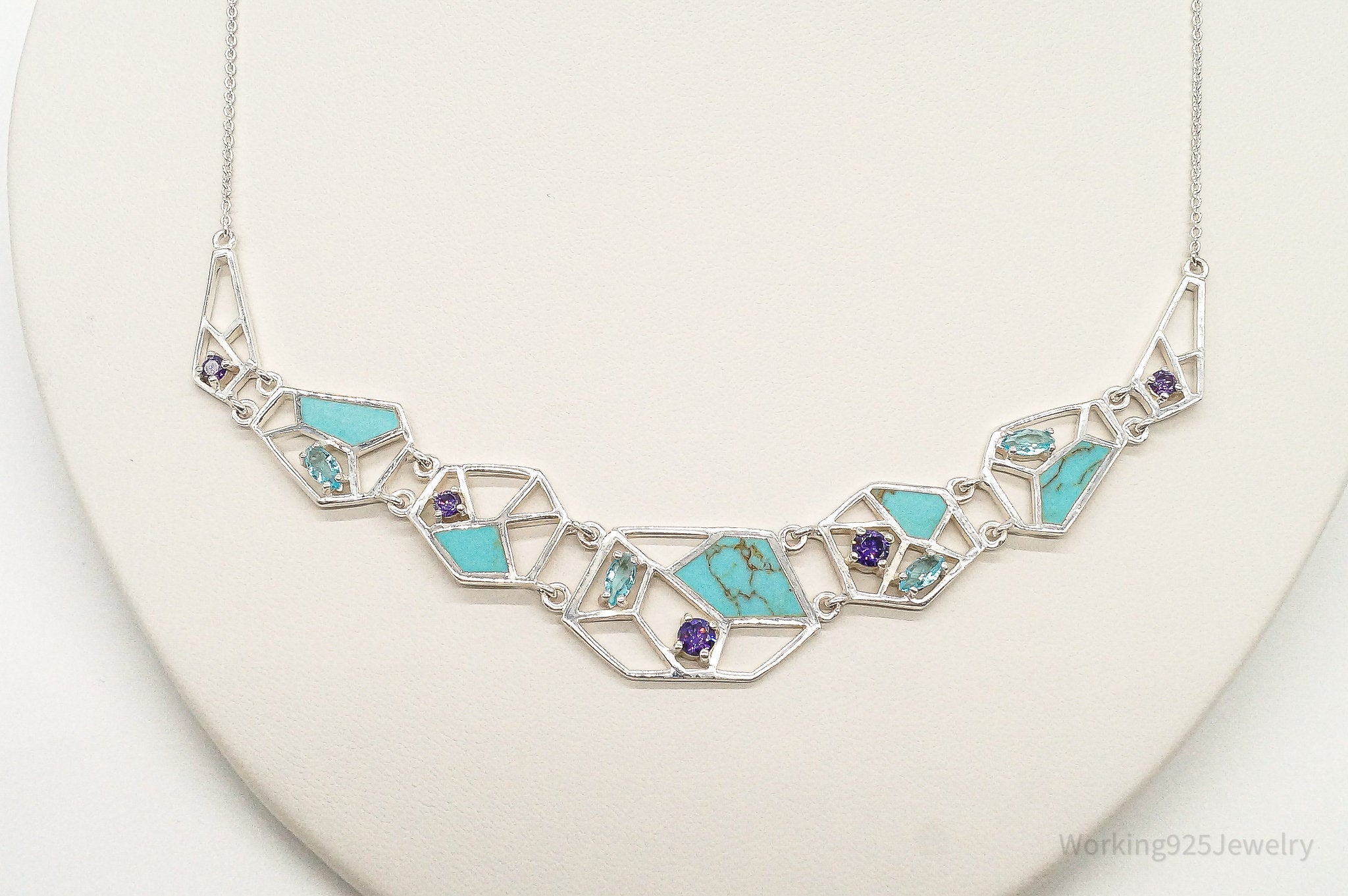Amethyst Blue Topaz Turquoise Modernist Sterling Silver Necklace | Jewelry > Necklaces > Pendants | Wiccan Center