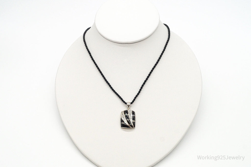 Vintage ROX Opal Cubic Zirconia Black Onyx Sterling Silver Necklace | Jewelry > Necklaces > Pendants | Wiccan Center
