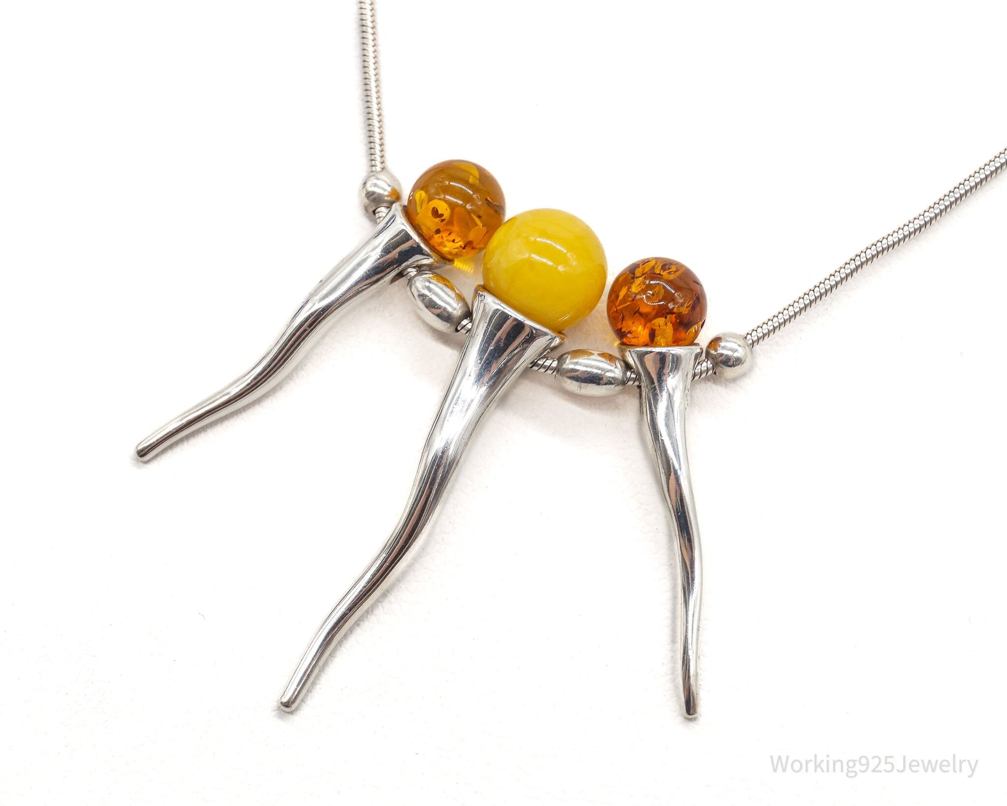 Vintage Gdansk Poland Multi Type Amber Modernist Sterling Silver Necklace | Jewelry > Necklaces > Pendants | Wiccan Center