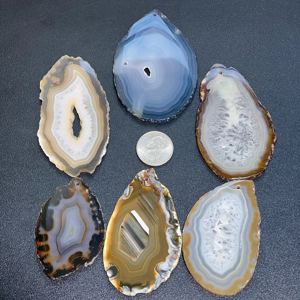 Natural Gray Brown Drilled Agate Slice (2mm Hole)(Non-Plated Edges) Gemstone Decor Craft Supplies | Craft Supplies & Tools > Raw Materials > Stones & Rocks > Minerals | Wiccan Center
