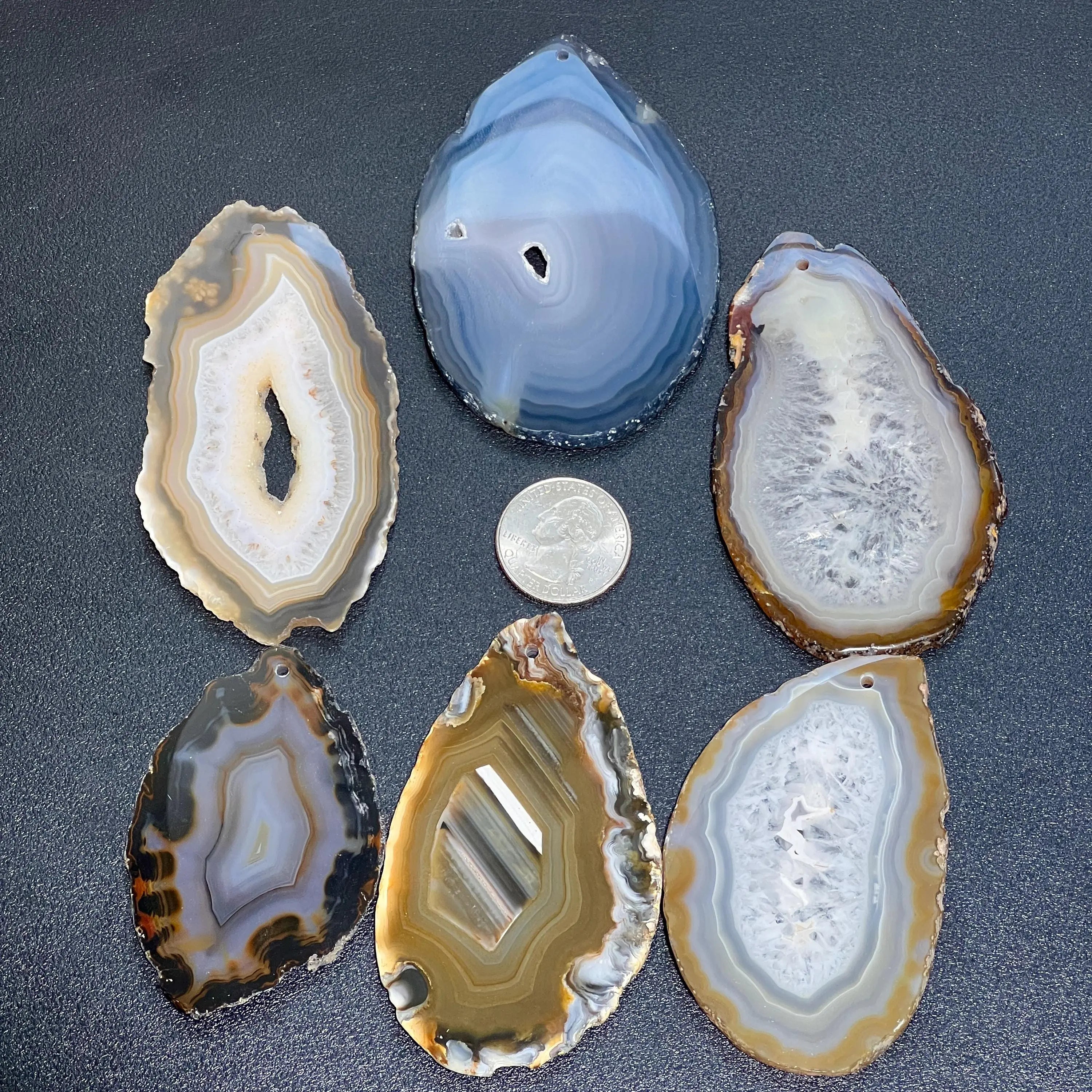 Natural Gray Brown Drilled Agate Slice (2mm Hole)(Non-Plated Edges) Gemstone Decor Craft Supplies | Craft Supplies & Tools > Raw Materials > Stones & Rocks > Minerals | Wiccan Center