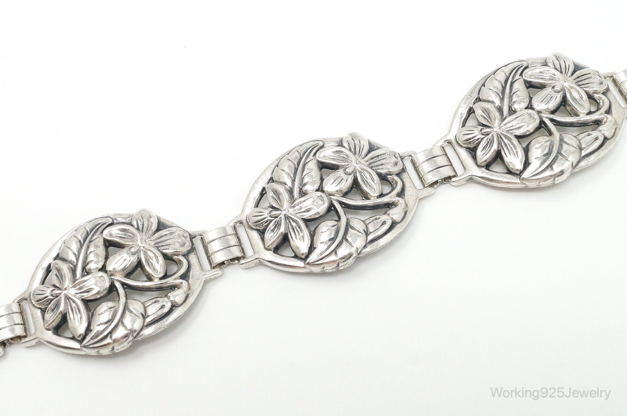 Vintage Designer Danecraft Floral Panels Sterling Silver Bracelet | Jewelry > Bracelets | Wiccan Center