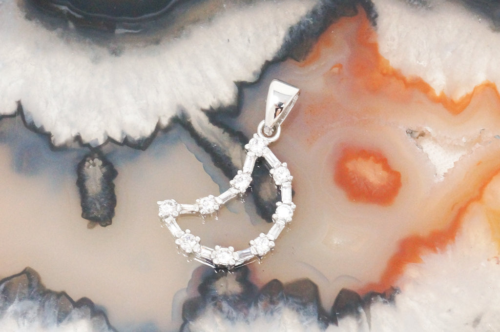 Vintage Cubic Zirconia Moon Lunar Cut Out Sterling Silver Necklace Pendant | Jewelry > Necklaces > Pendants | Wiccan Center