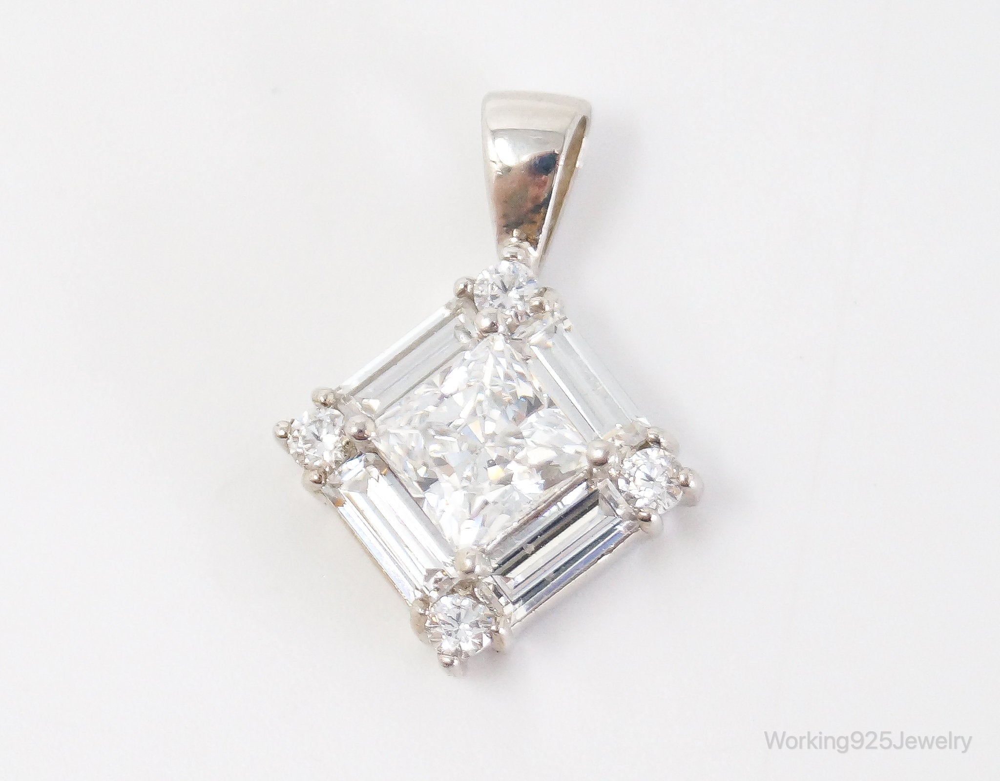 Vintage Art Deco Cubic Zirconia Sterling Silver Necklace Pendant | Jewelry > Necklaces > Pendants | Wiccan Center