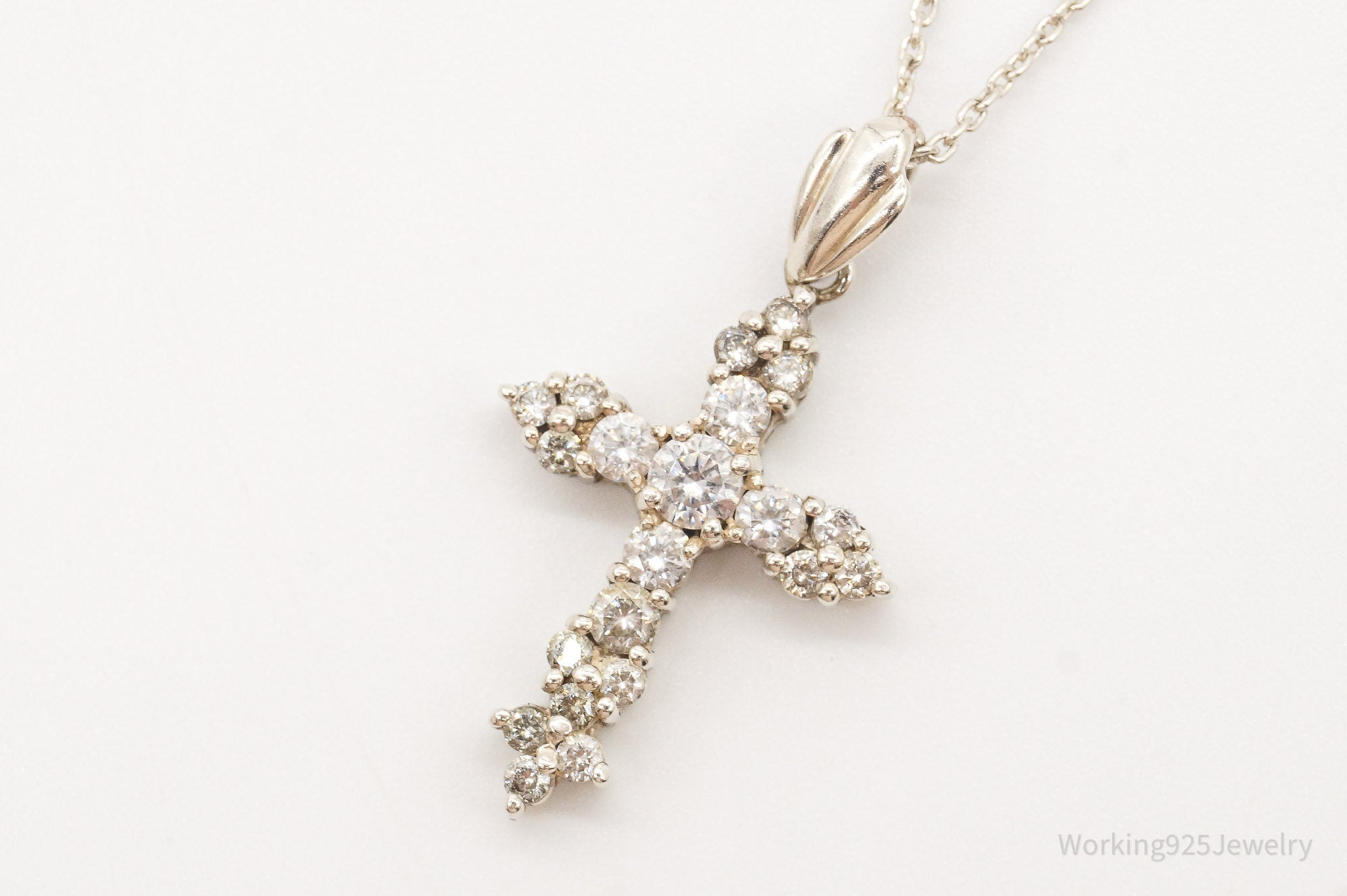 Vintage Cubic Zirconia Cross Sterling Silver Chain Necklace | Jewelry > Necklaces > Pendants | Wiccan Center