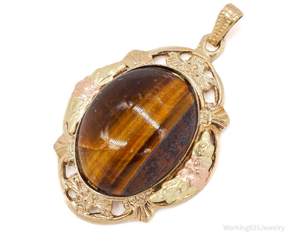Vintage 1940s Designer LSP Co 12K GF Tigers Eye Sterling Silver Pendant | Jewelry > Necklaces > Pendants | Wiccan Center