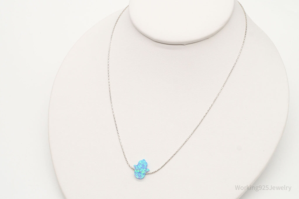 Vintage Blue Opal Hamsa Hand Sterling Silver Necklace | Jewelry > Necklaces > Pendants | Wiccan Center