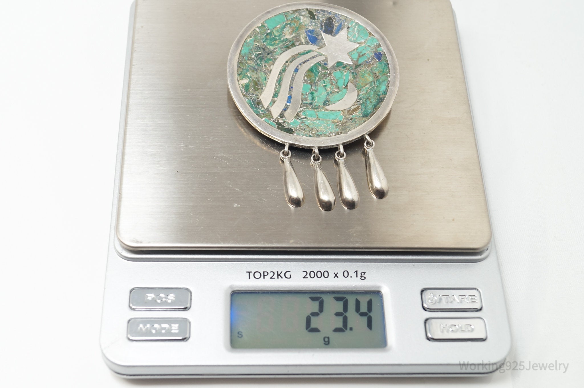 Vintage Taxco Mexico Signed CR Crushed Gemstone Sterling Silver Brooch | Jewelry > Necklaces | Wiccan Center