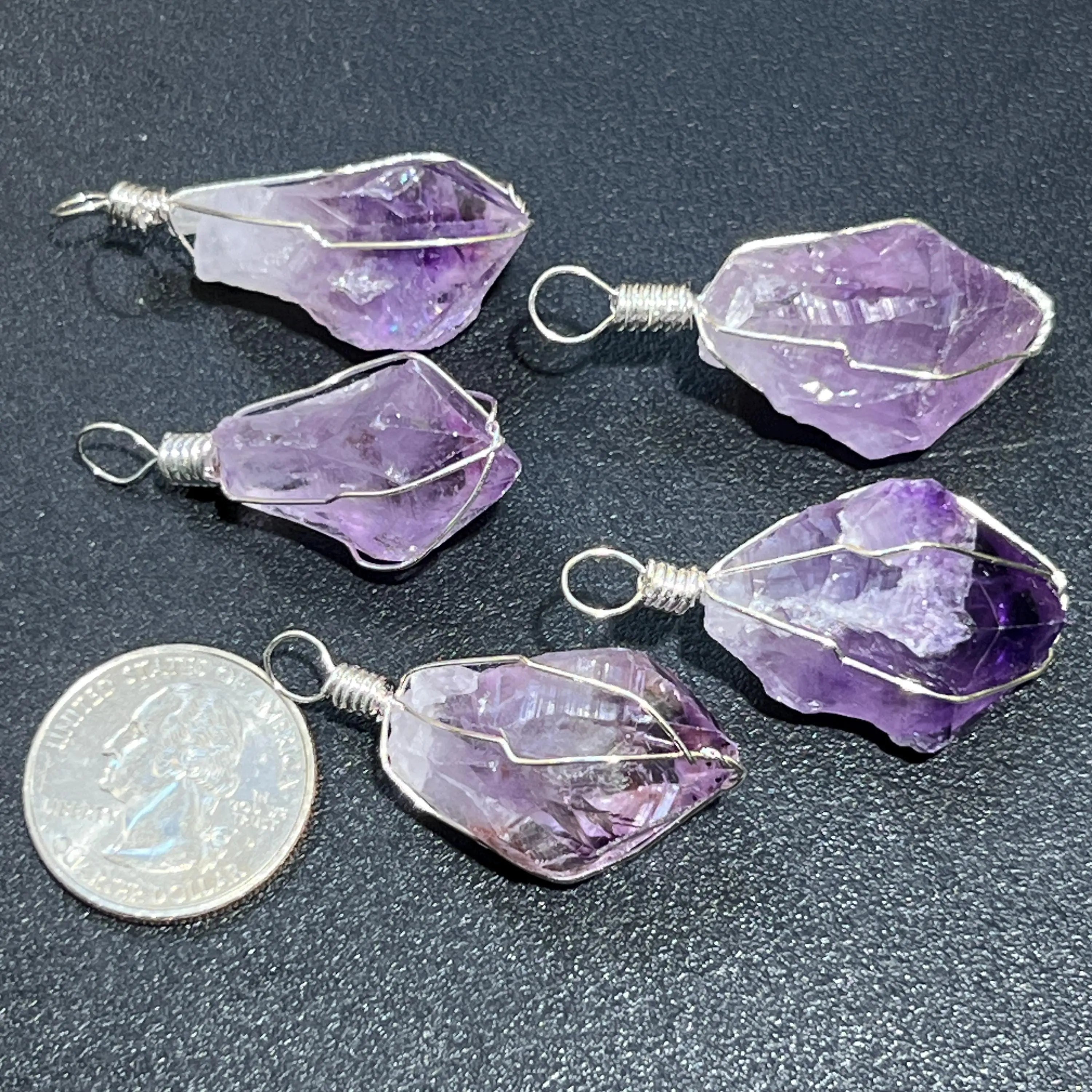 Amethyst Crystal Point Pendant (Silver Plated Wire Wrapped) | Craft Supplies & Tools > Beads, Gems & Cabochons > Charms & Pendants > Pendants | Wiccan Center