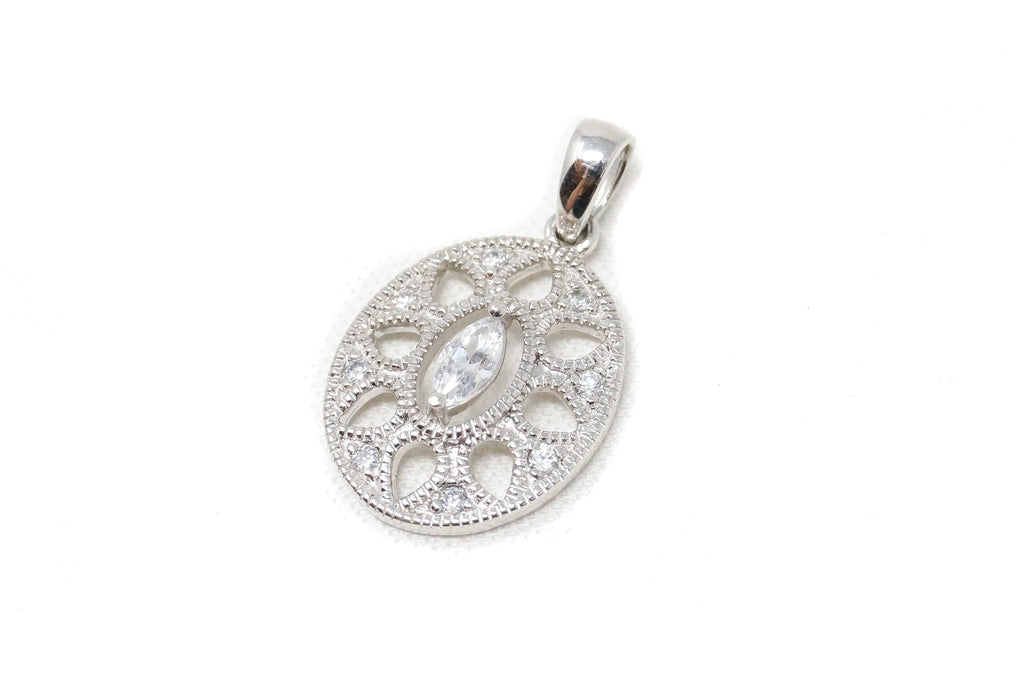 Vintage Art Deco Cubic Zirconia Cut Out Sterling Silver Necklace Pendant | Jewelry > Necklaces > Pendants | Wiccan Center