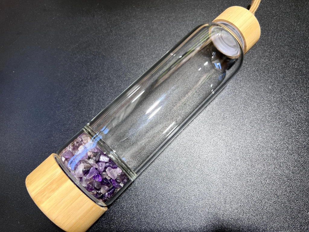 Crystal Infused Glass Water Bottle (Interchangeable Base) Gemstone Infuser | Home & Living > Kitchen & Dining > Drink & Barware > Drinkware > Water Bottles | Wiccan Center