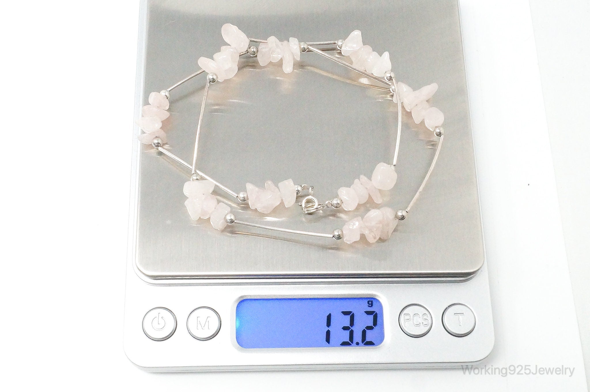 Vintage Rose Quartz Bead Sterling Silver Necklace | Jewelry > Necklaces > Pendants | Wiccan Center