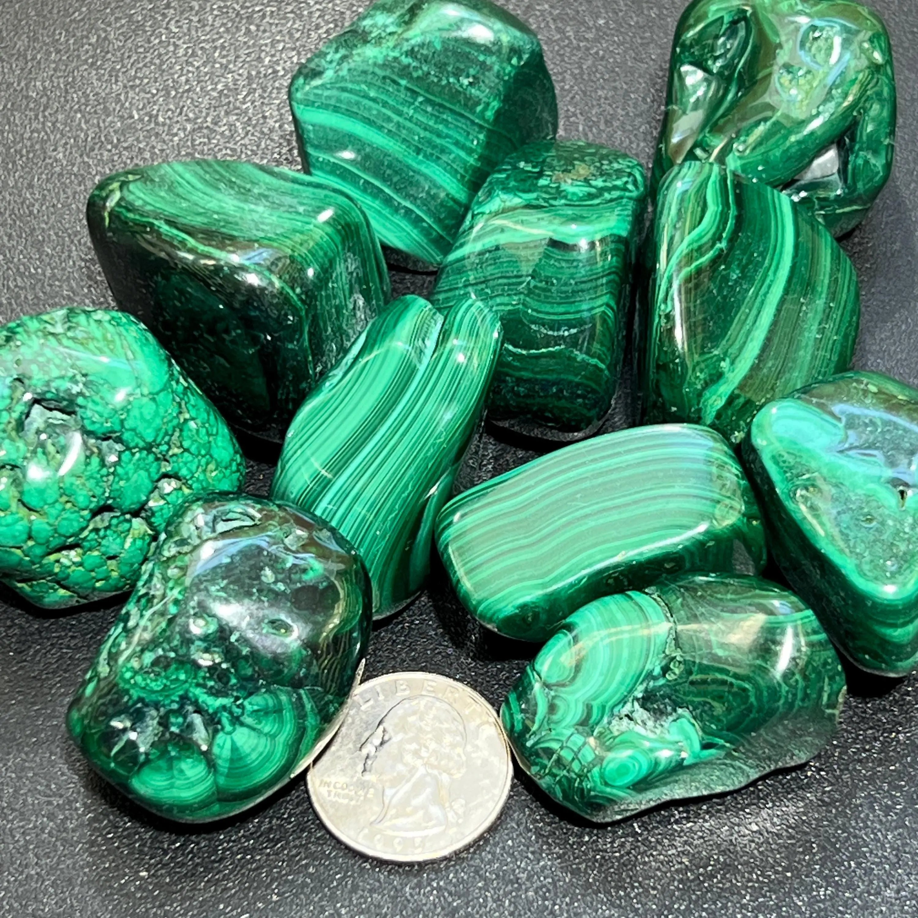 Large Extra Quality Premium Malachite Tumbled Stones (By The Piece or Pound) | Home & Living > Home Decor > Home Accents > Rocks & Geodes | Wiccan Center