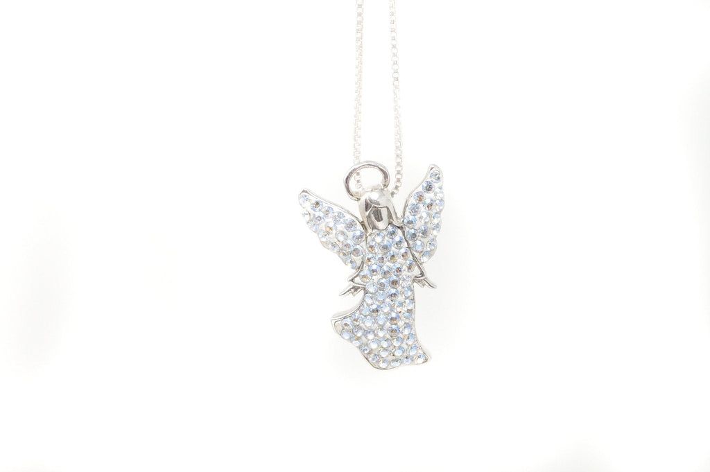 Vintage Guardian Angel Rhinestone Sterling Silver Necklace Pendant | Jewelry > Necklaces > Pendants | Wiccan Center