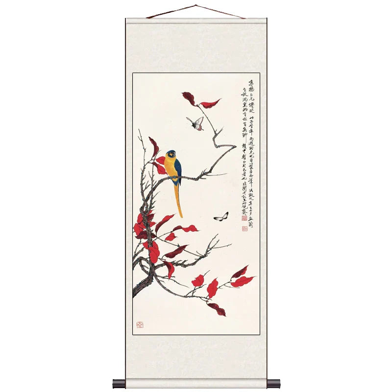Peach Blossom Double Swallow Decorative Calligraphy and Painting Silk Gift Room Decor Aesthetic Wall Art Home Decor