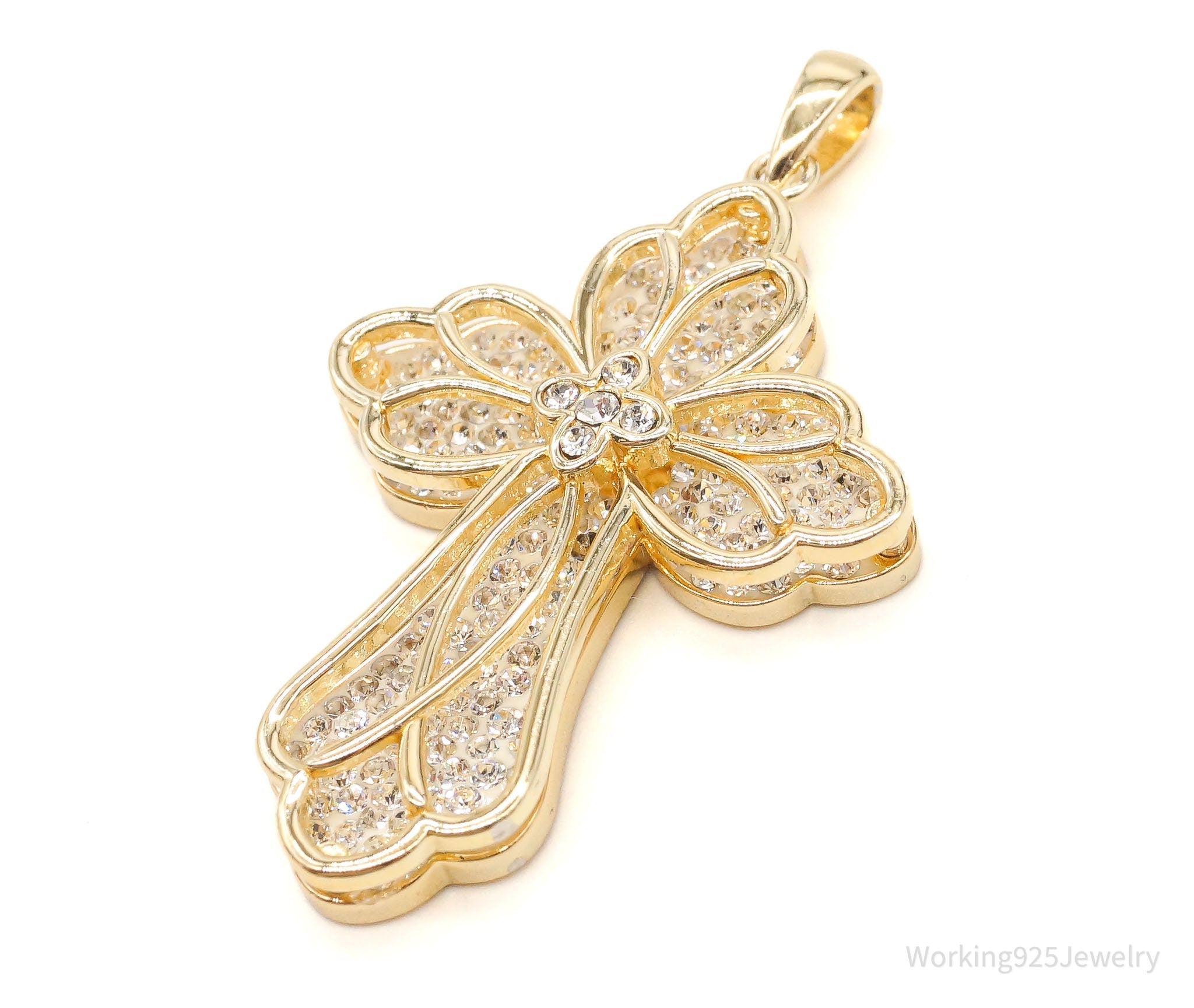 Large Designer JCM Swarovski Crystal Gold Vermeil Cross Sterling Silver Pendant | Jewelry > Necklaces > Pendants | Wiccan Center