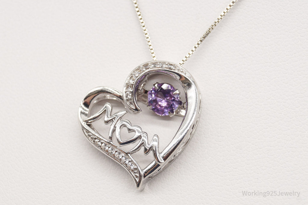 Vintage Designer SAI Amethyst Diamond Heart "Mom" Sterling Silver Necklace | Jewelry > Necklaces > Pendants | Wiccan Center