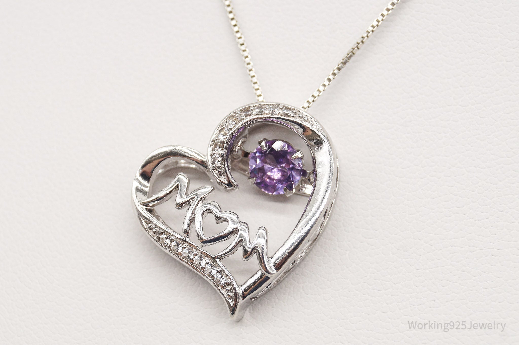 Vintage Designer SAI Amethyst Diamond Heart "Mom" Sterling Silver Necklace | Jewelry > Necklaces > Pendants | Wiccan Center