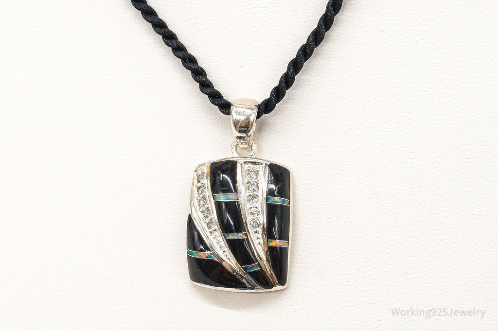 Vintage ROX Opal Cubic Zirconia Black Onyx Sterling Silver Necklace | Jewelry > Necklaces > Pendants | Wiccan Center