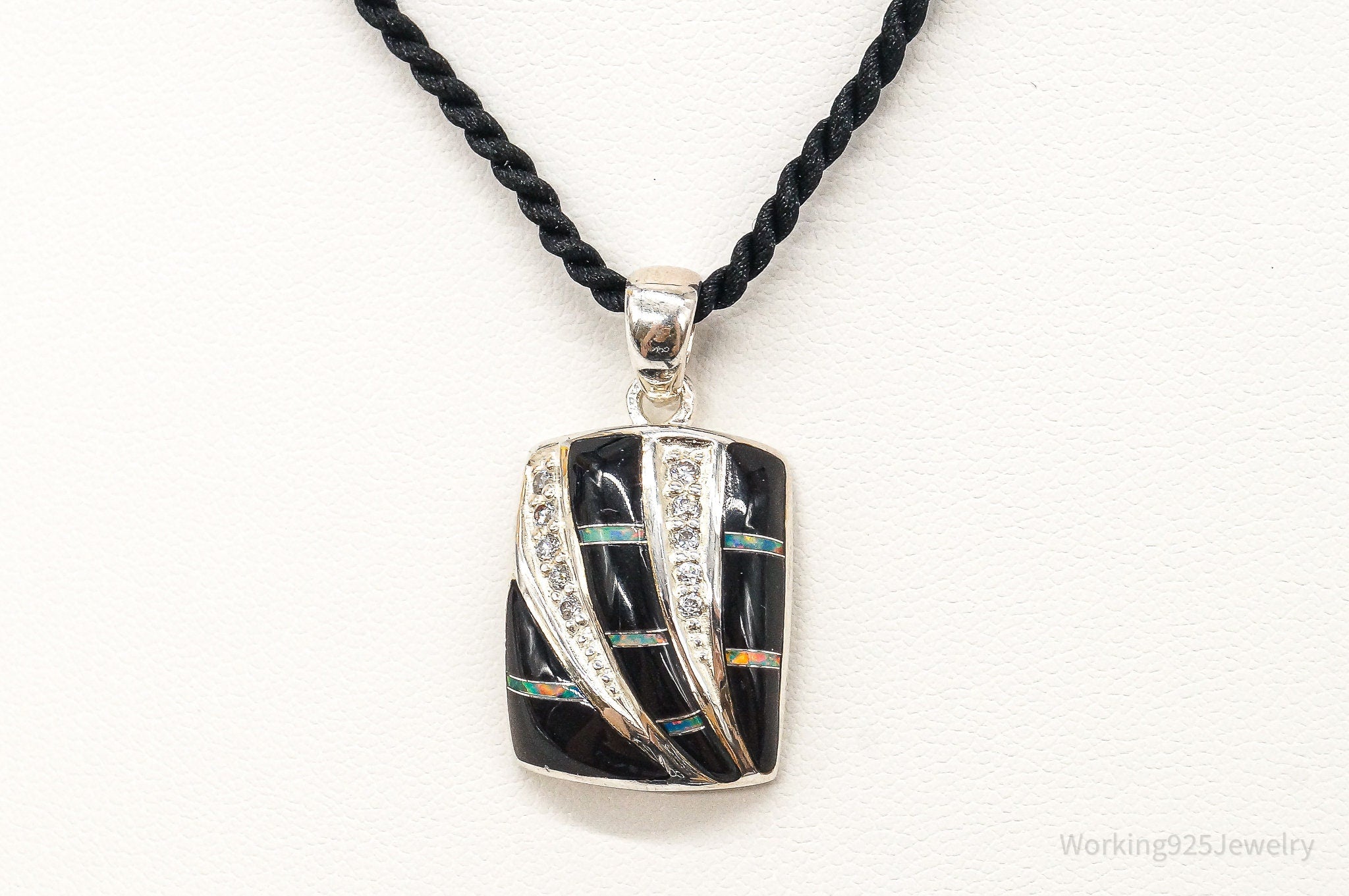 Vintage ROX Opal Cubic Zirconia Black Onyx Sterling Silver Necklace | Jewelry > Necklaces > Pendants | Wiccan Center