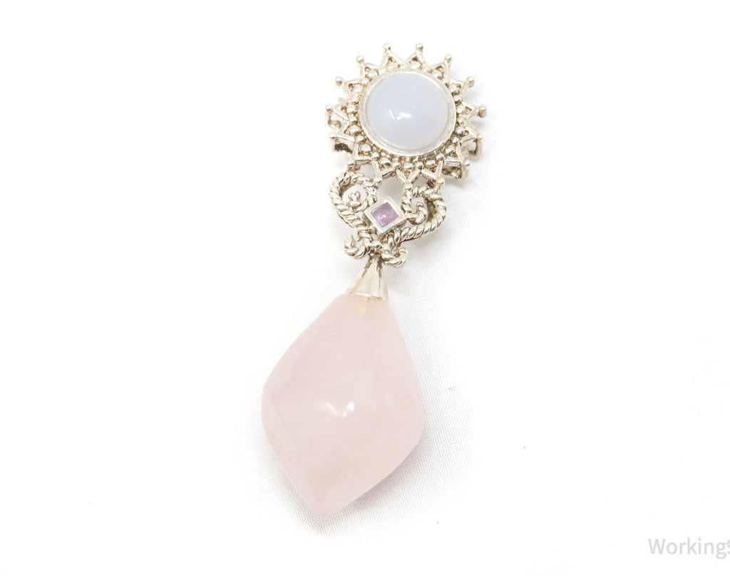 Vintage Designer MRF Rose Quartz Amethyst Sterling Silver Necklace Pendant | Jewelry > Necklaces > Pendants | Wiccan Center