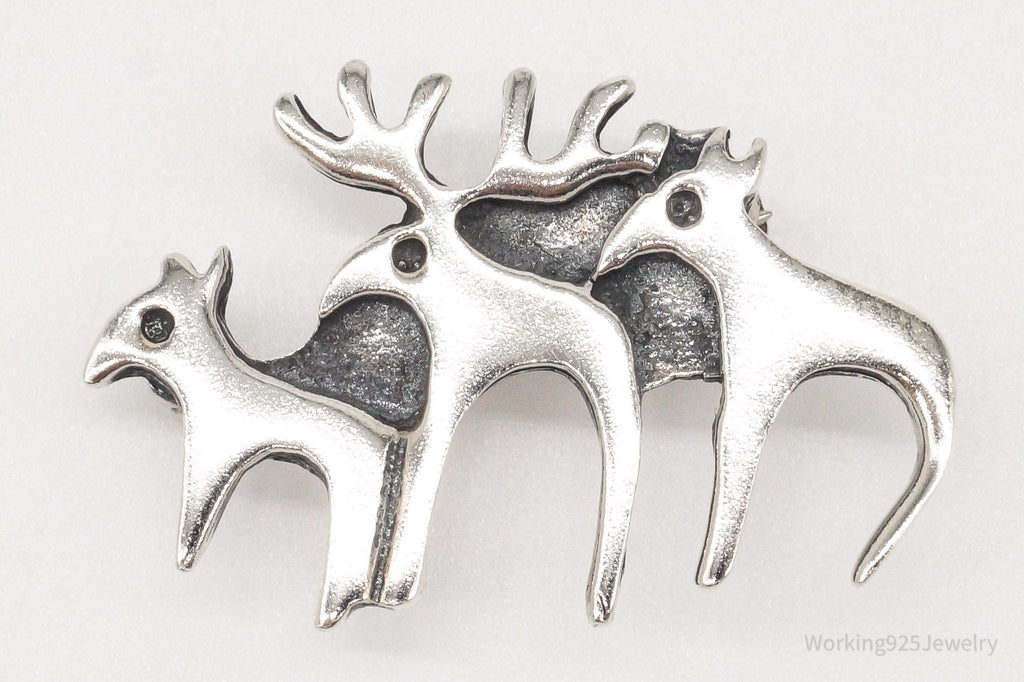 Vintage Moose Family Sterling Silver Brooch Pin | Jewelry > Brooches, Pins & Clips | Wiccan Center