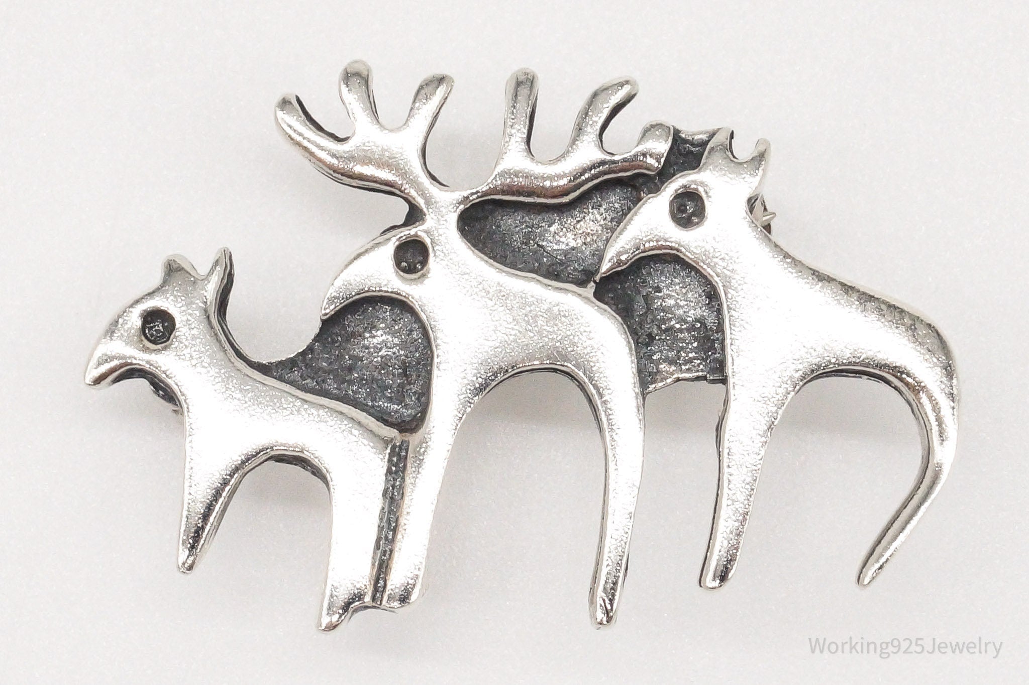 Vintage Moose Family Sterling Silver Brooch Pin | Jewelry > Brooches, Pins & Clips | Wiccan Center