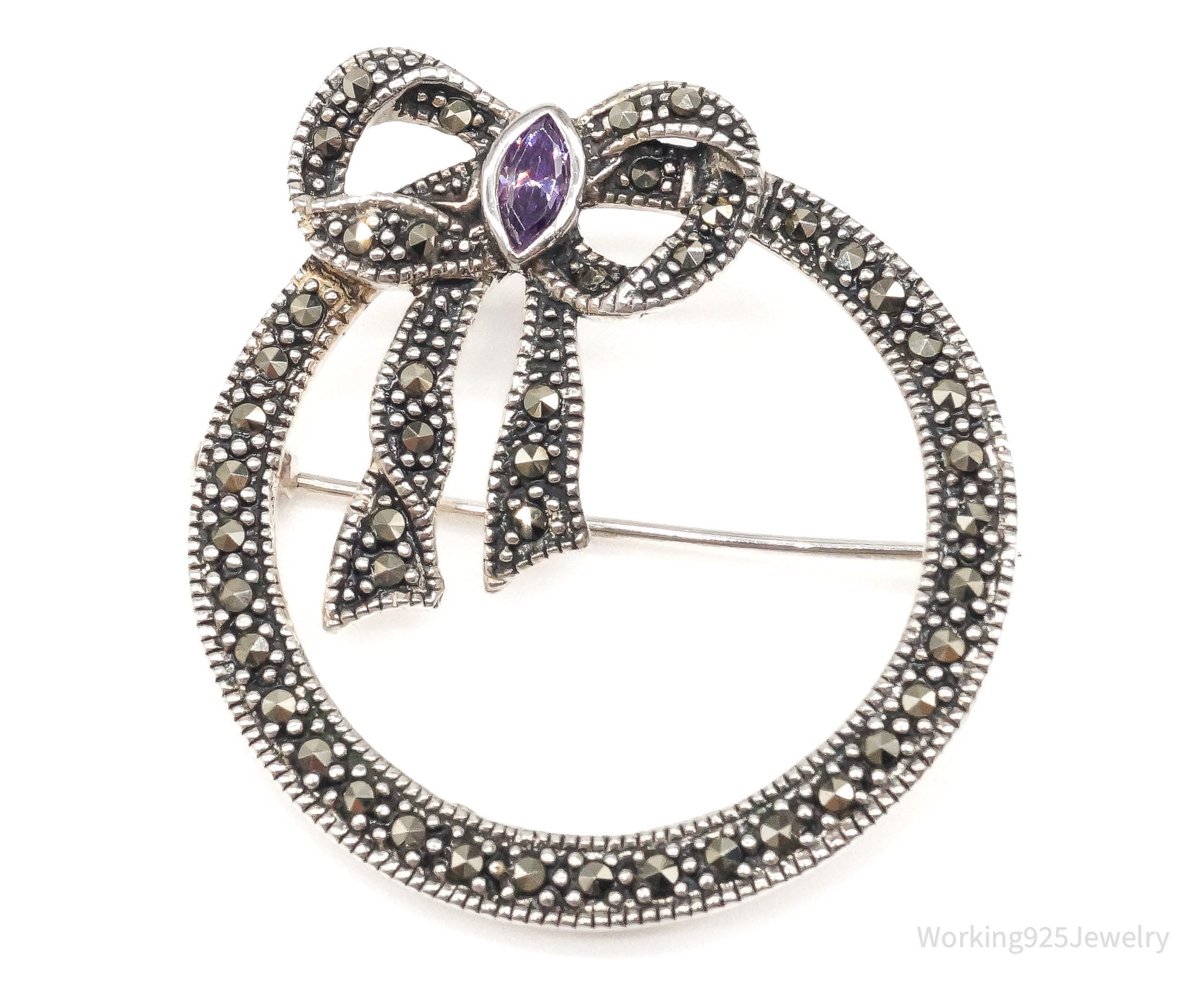 Vintage Amethyst Marcasite Bow Tie Wreath Sterling Silver Brooch Pin | Jewelry > Brooches, Pins & Clips | Wiccan Center