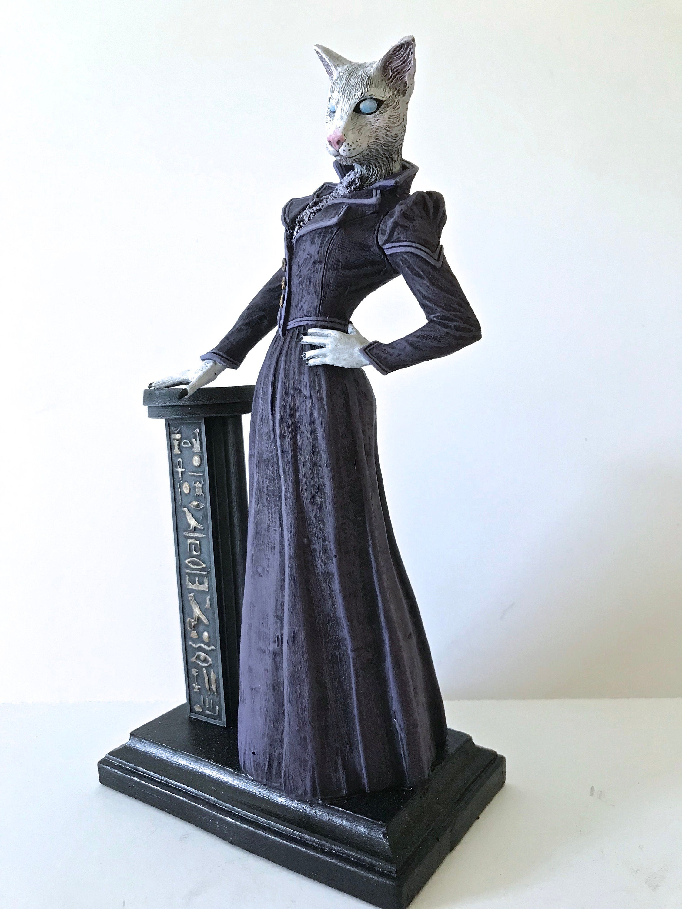 Lady Bast Statue, Cat Goddess, Full Color Resin Sculpture | Mythical Creature Figurine | Victorian Cat Goddess Figurine. Fantasy Art Decor
