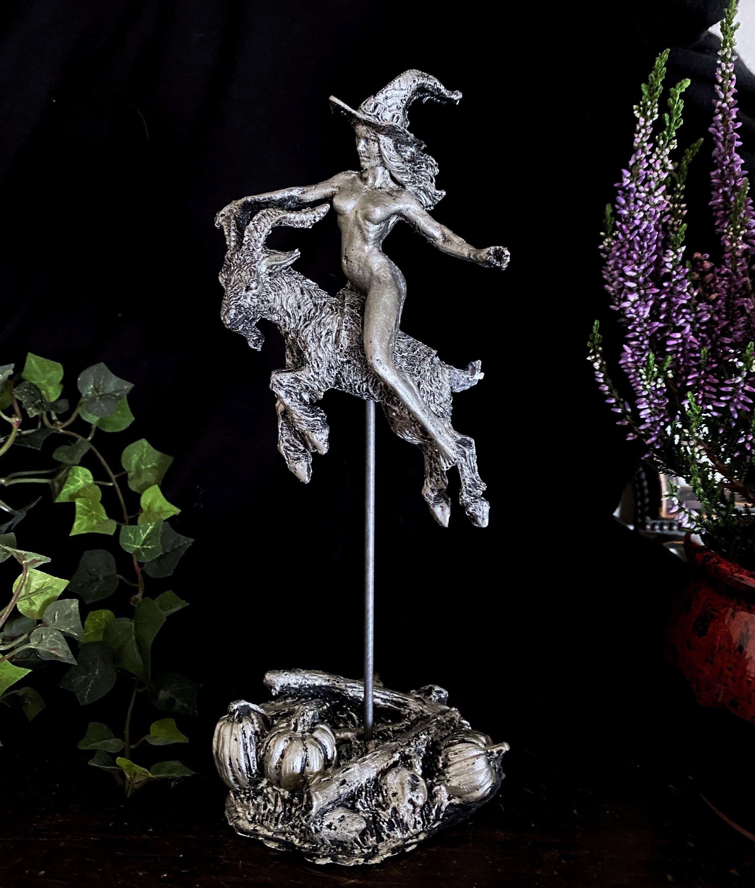 Witch’s Sabbath: Goat Rider Statue, Hand Painted Resin Sculpture | Pagan Folklore Witchcraft Figurine | Witchy Art for Gothic Home Decor