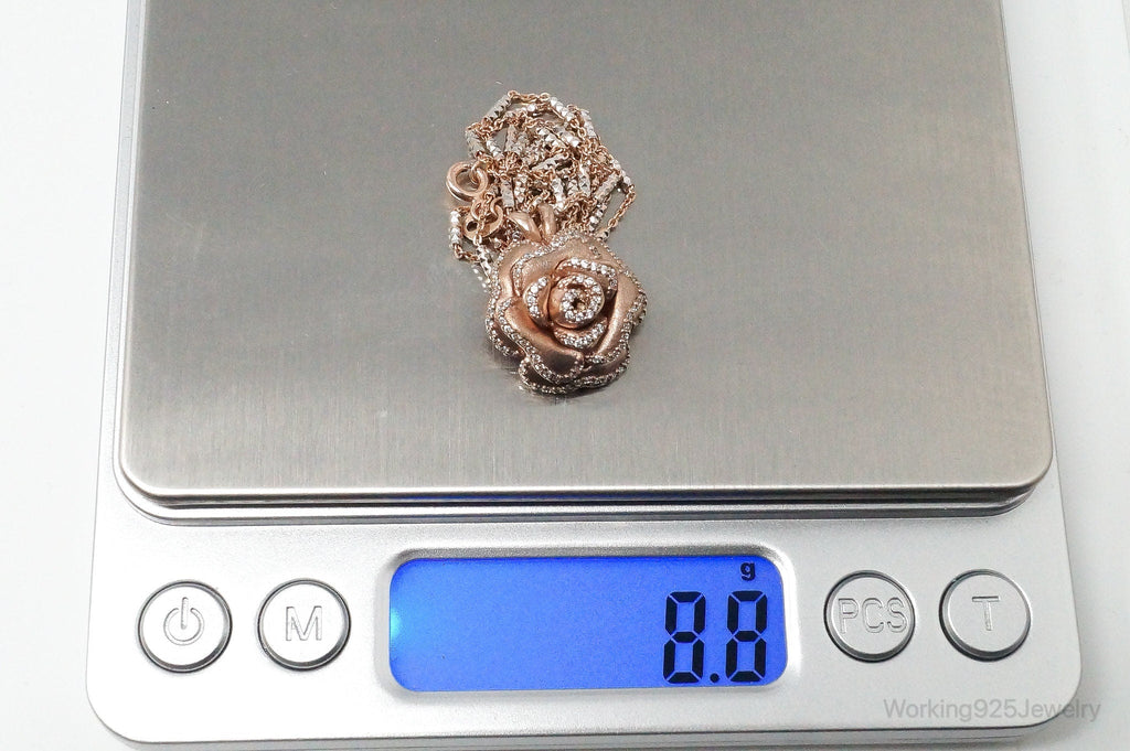 Vintage Cubic Zirconia Rose Gold Vermeil Sterling Silver Flower Necklace | Jewelry > Necklaces > Pendants | Wiccan Center