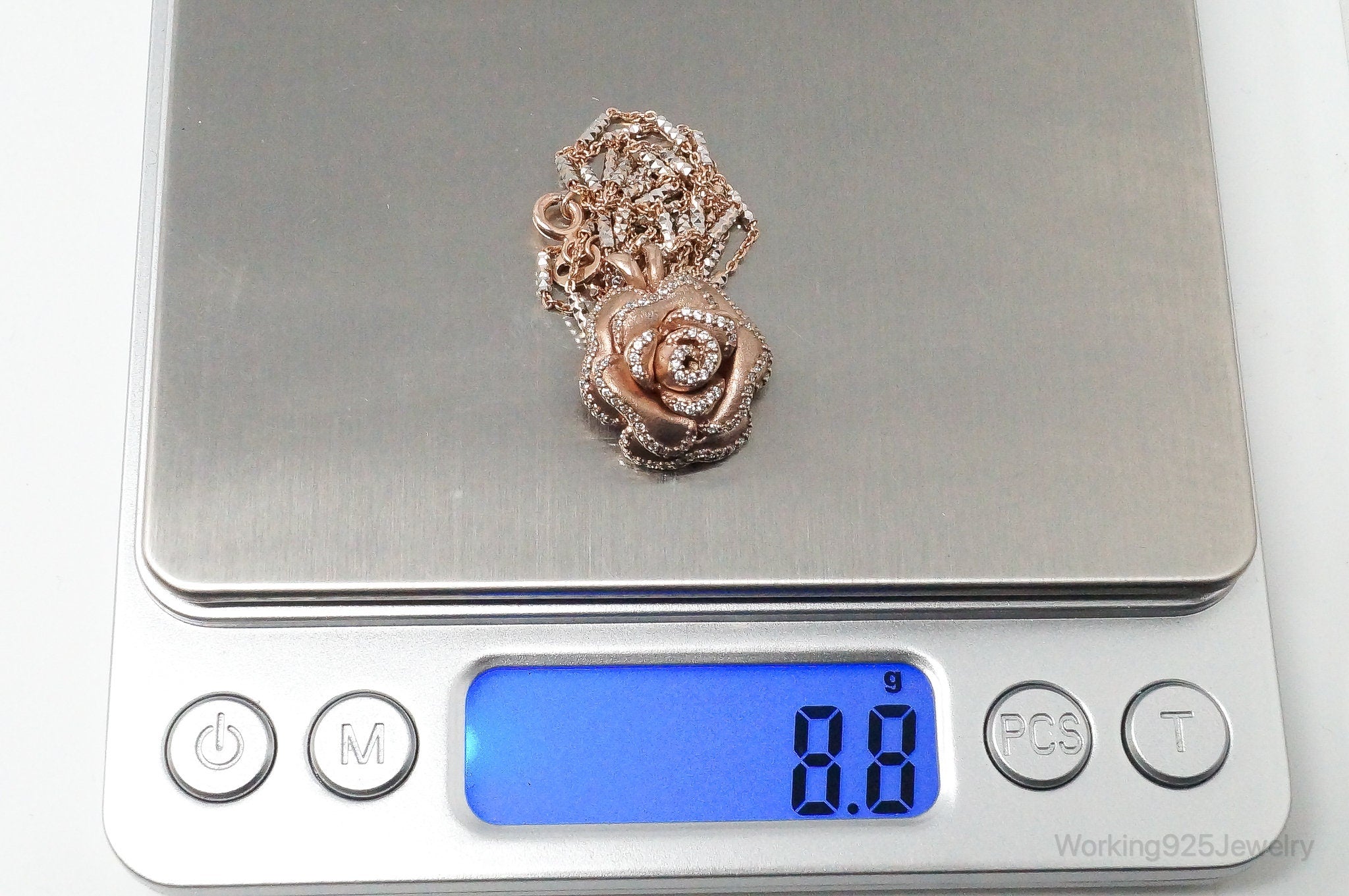 Vintage Cubic Zirconia Rose Gold Vermeil Sterling Silver Flower Necklace | Jewelry > Necklaces > Pendants | Wiccan Center