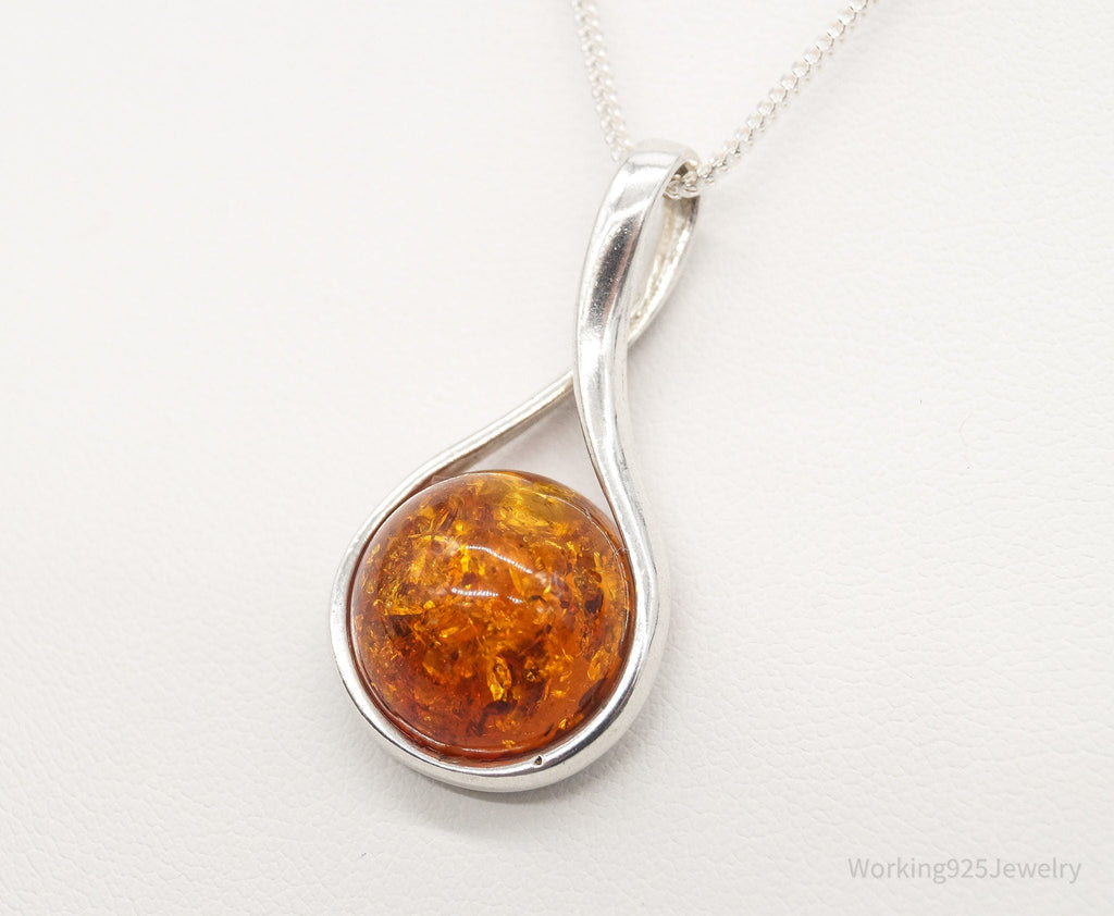 Vintage Large Amber Sterling Silver Adjustable Chain Necklace | Jewelry > Necklaces > Pendants | Wiccan Center