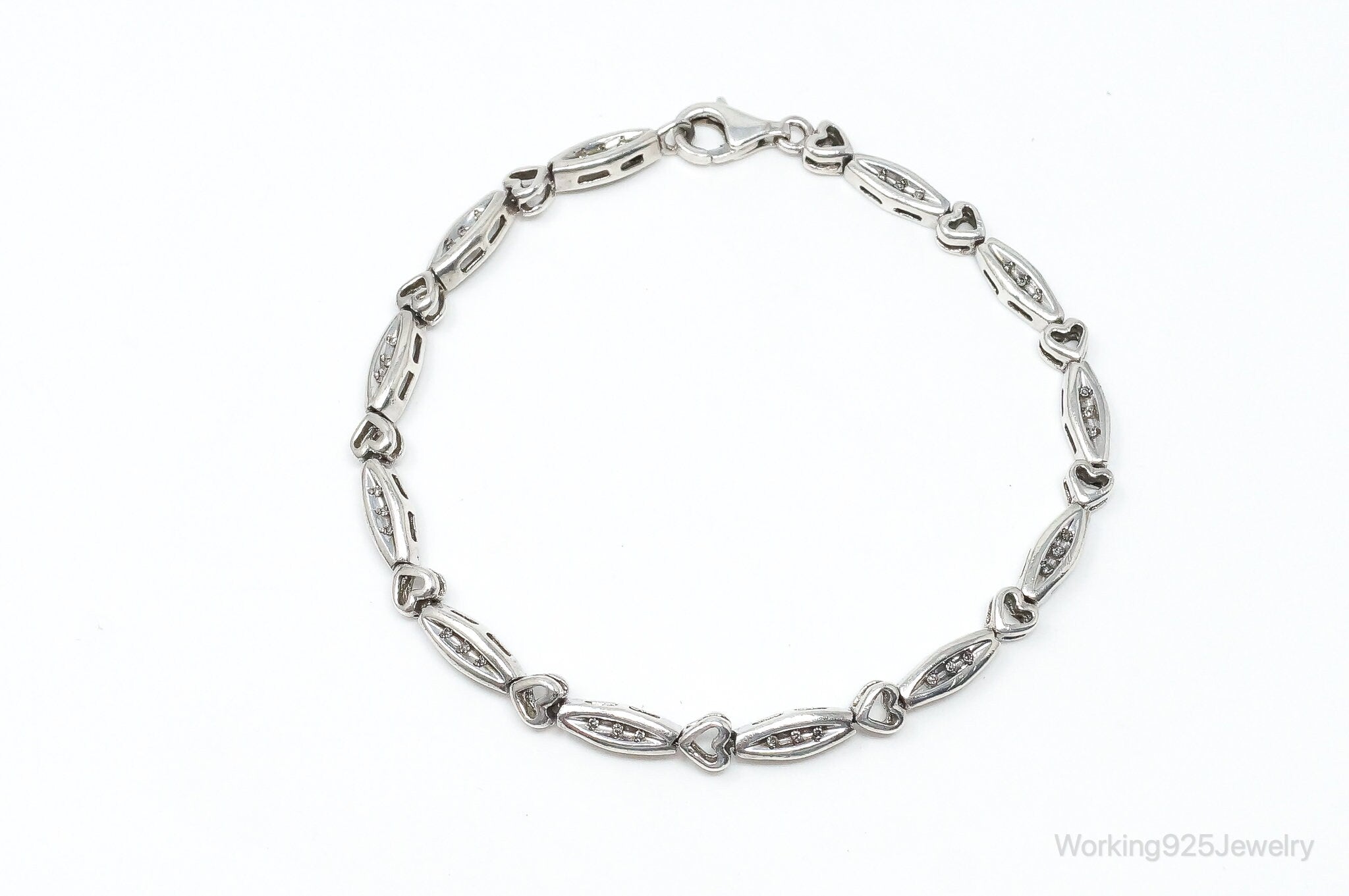 Vintage Diamonds Linked Hearts Sterling Silver Bracelet | Jewelry > Bracelets | Wiccan Center