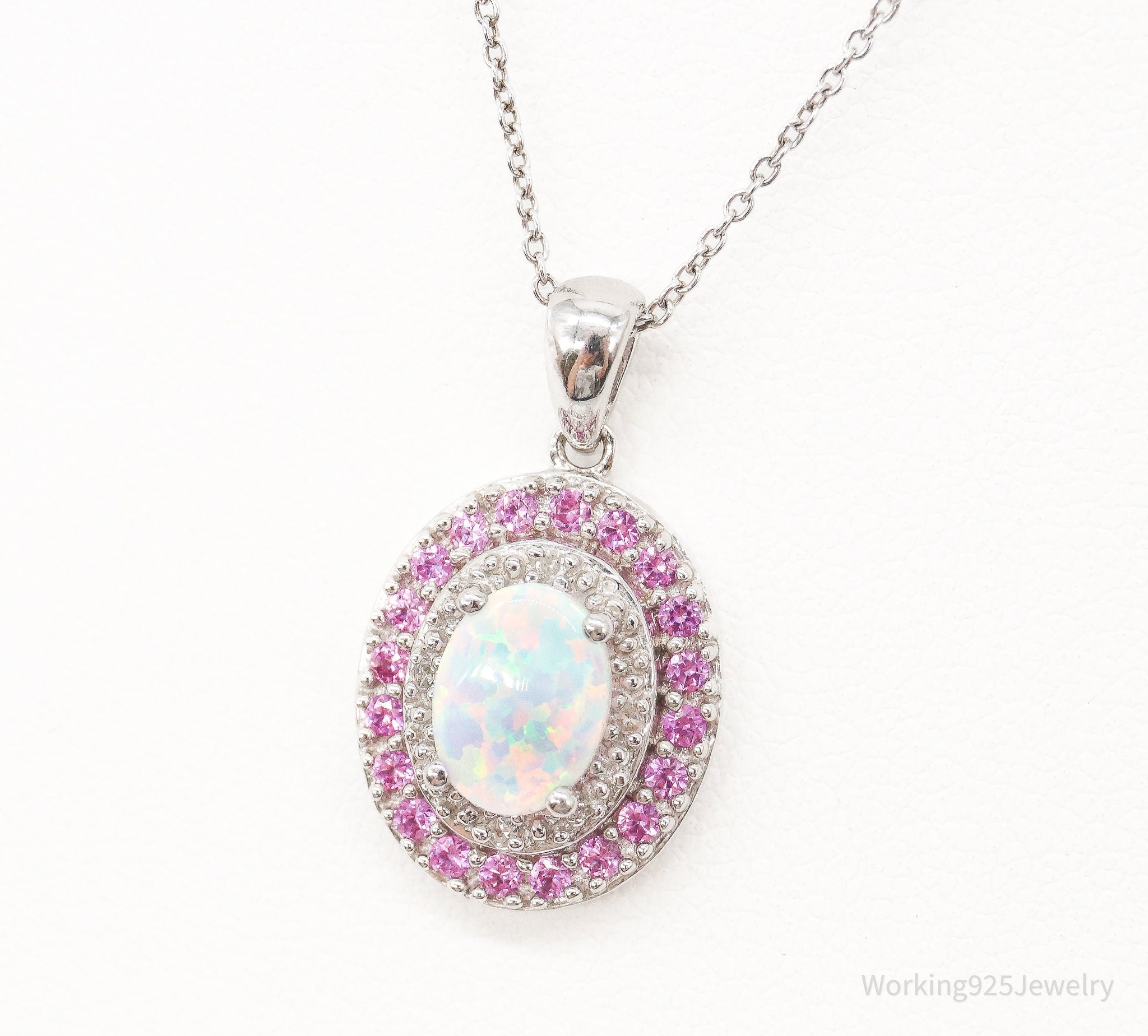 Opal Pink Topaz Cubic Zirconia Sterling Silver Necklace | Jewelry > Necklaces > Pendants | Wiccan Center