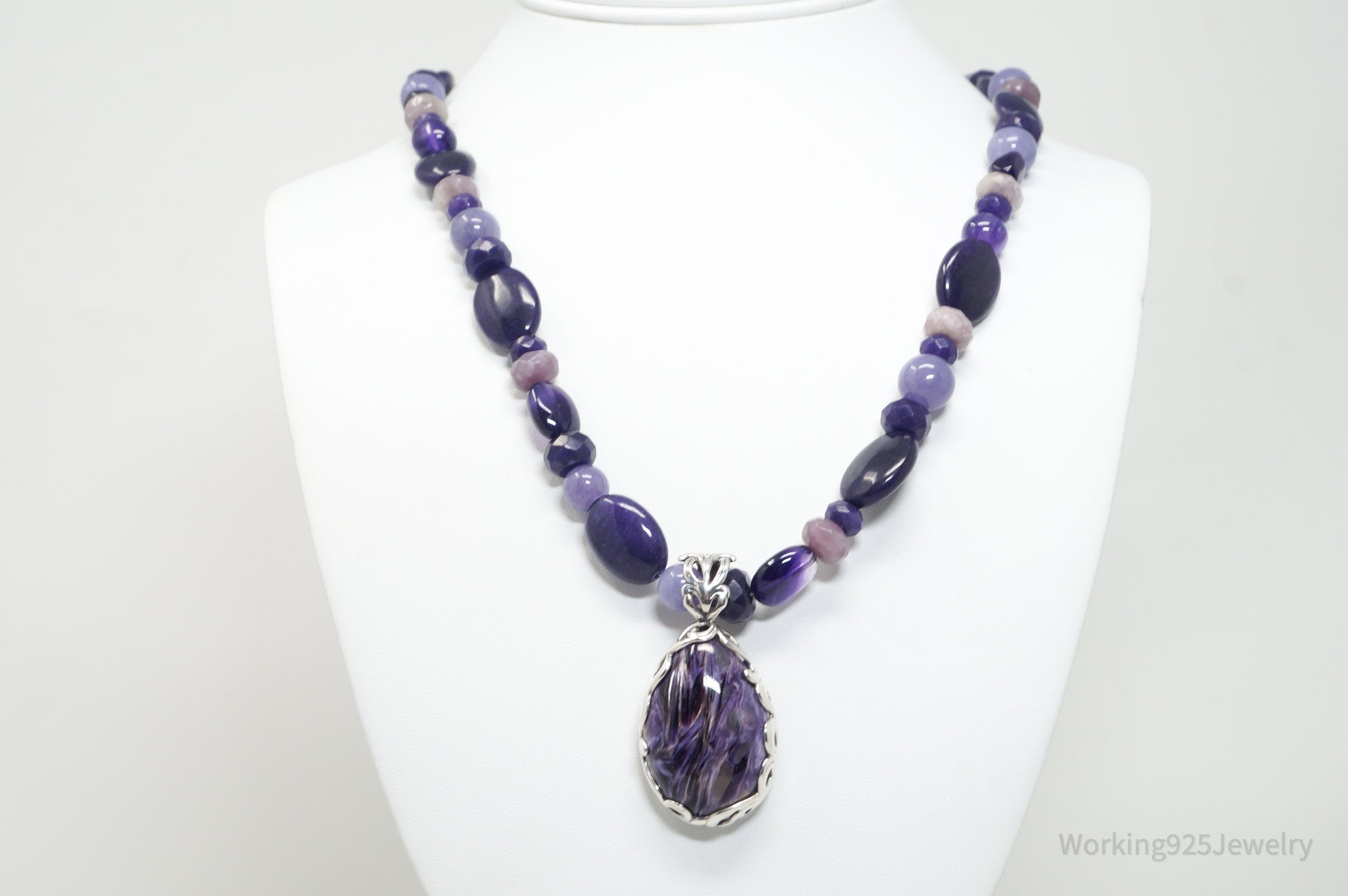 Vintage Carolyn Pollack Relios Charoite Bead Western Sterling Silver Necklace | Jewelry > Necklaces > Pendants | Wiccan Center
