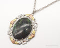 Vintage Green Stone 12K Gold Leaves Sterling Silver Necklace | Jewelry > Necklaces > Pendants | Wiccan Center