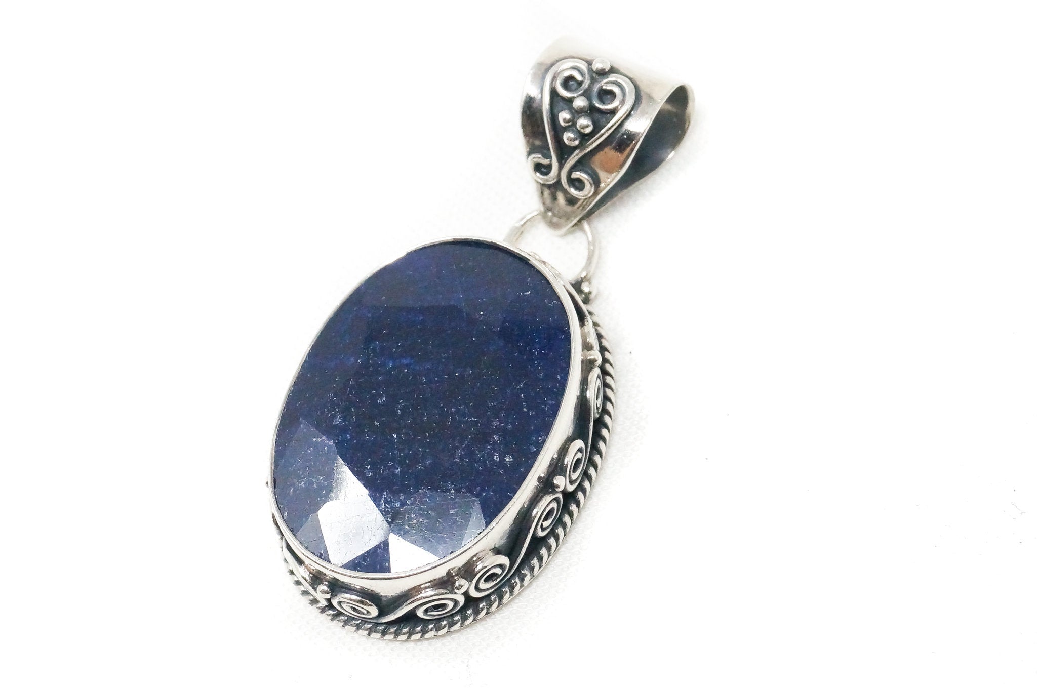 Vintage Designer BJC Lapis Lazuli Bali Scroll Sterling Silver Necklace Pendant | Jewelry > Necklaces > Pendants | Wiccan Center