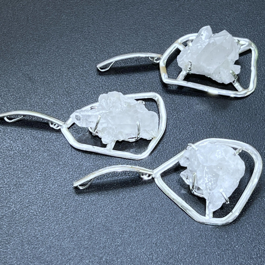 Quartz Crystal Cluster Pendant (Silver Plated) Statement Piece | Craft Supplies & Tools > Beads, Gems & Cabochons > Charms & Pendants > Pendants | Wiccan Center